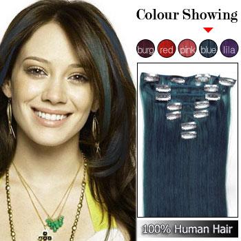 Clips-in Remy Human Hair Extensions  blue